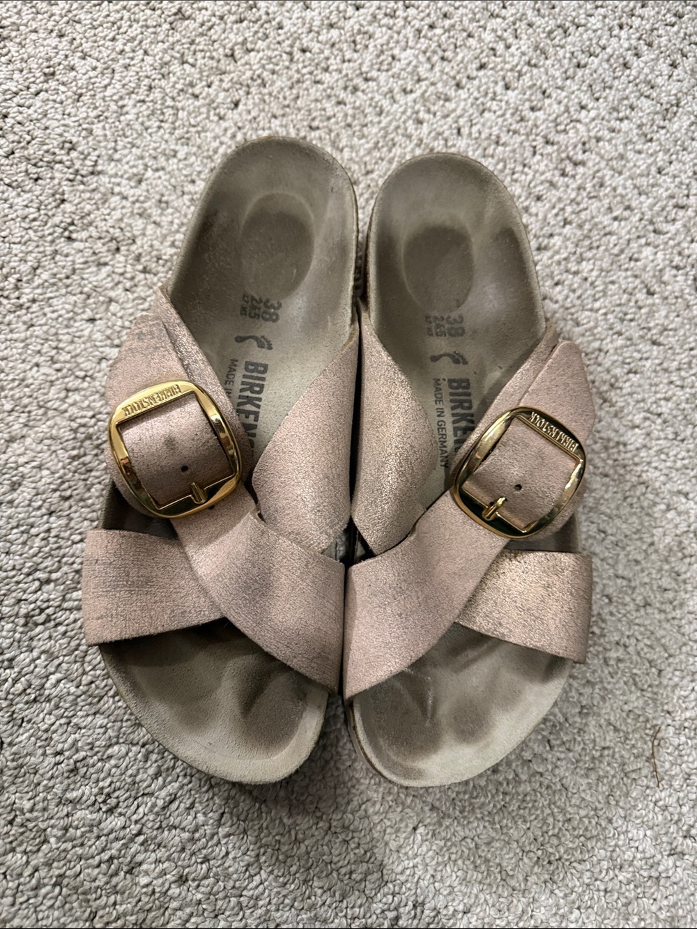 Birkenstock Sandals in Blush with Gold Buckles